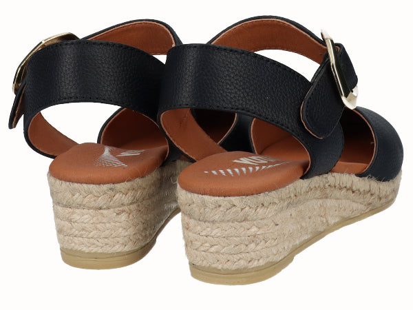 Alpargata Cuña Baja YuteFlex Piel Negro