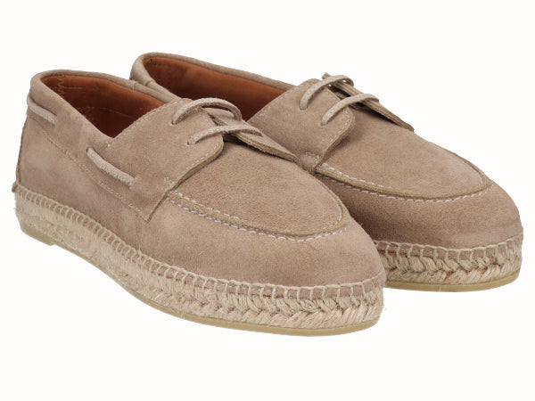 Alpargata Plana Piel Beig con Cordones
