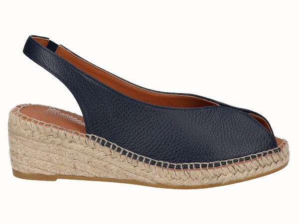 Peep Toe Espadrille Low Wedge YuteFlex Leather Navy