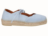 Alpargata Plana Piel Celeste con Cordones